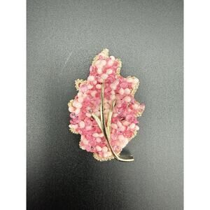 Vintage Leaf Brooch Pink Shades Pebbled Gold Tone Jewelry Pin Brooch